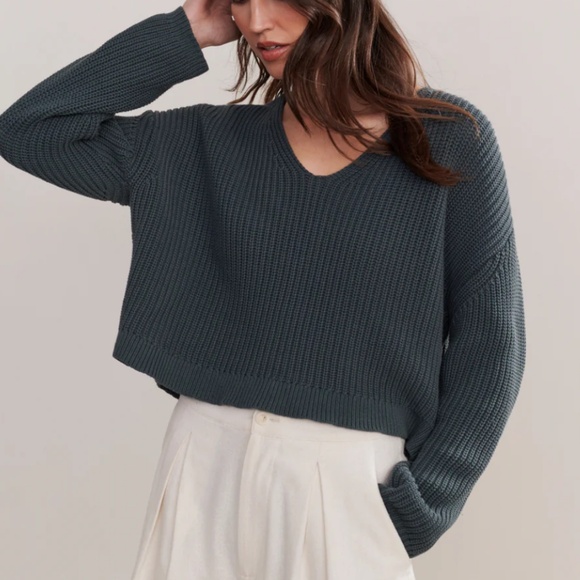 Jenni Kayne Cropped Cotton Cabin Sweater in Ink XS - Picture 1 of 4